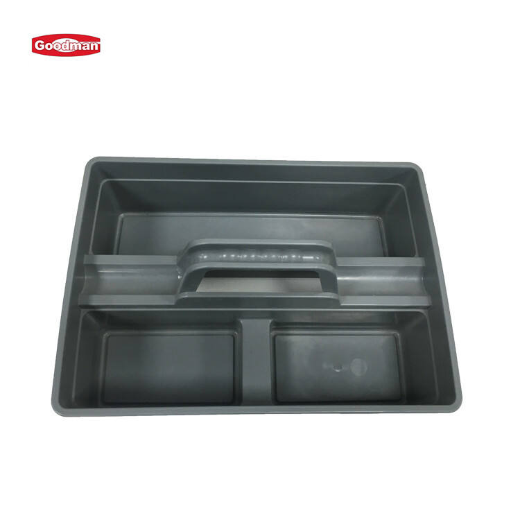 3 Compartment Plastic Janitorial Cleaning Caddy, Polypropylene, Gray, JA3094