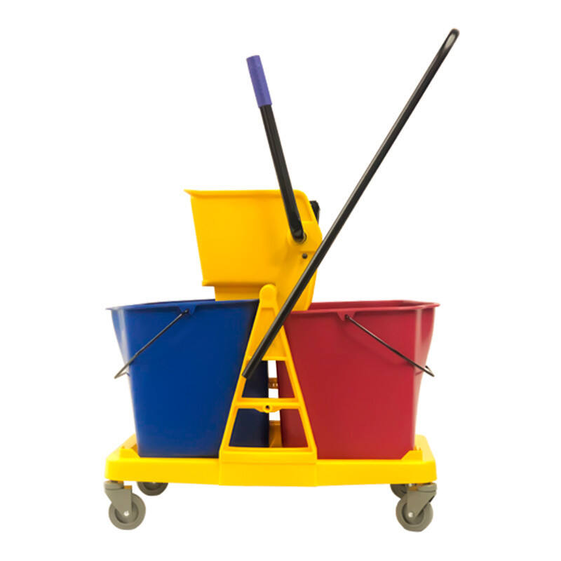 46L Double Mop Bucket Trolley with Wringer, Polypropylene, Yellow, JA3015