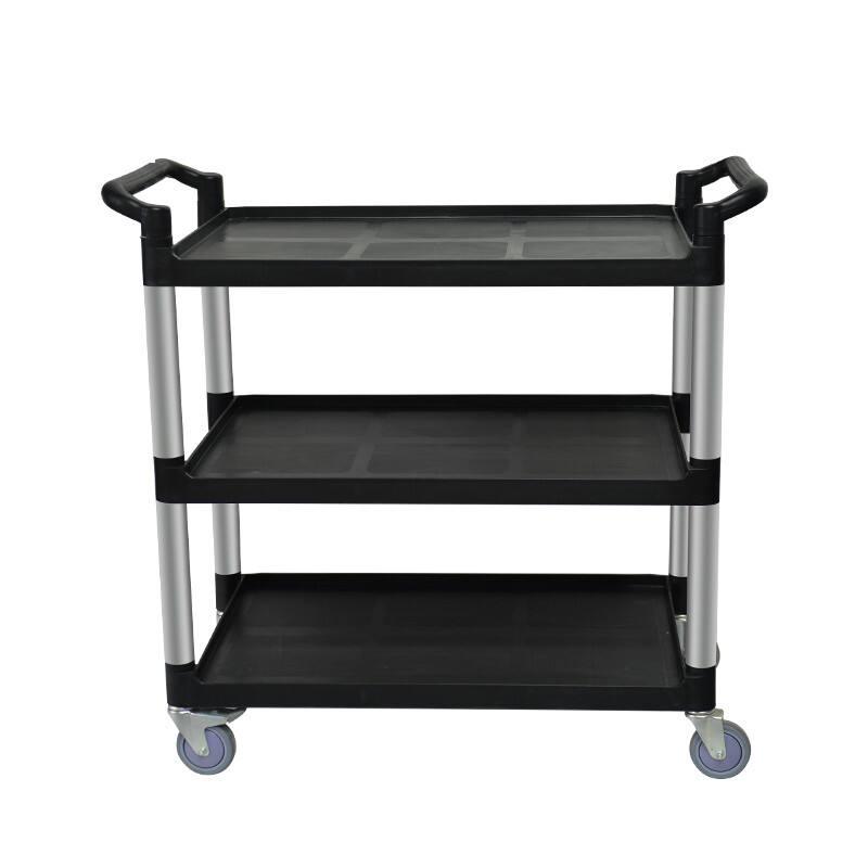 32" x 16" 3-Shelves Bussing Cart Food Trolley, Polypropylene, Black