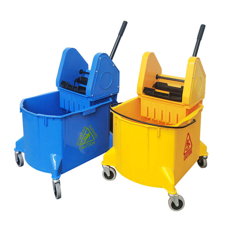 38 Liter Mop Bucket Trolley with Down-press Wringer, Polypropylene, Yellow, JA3013