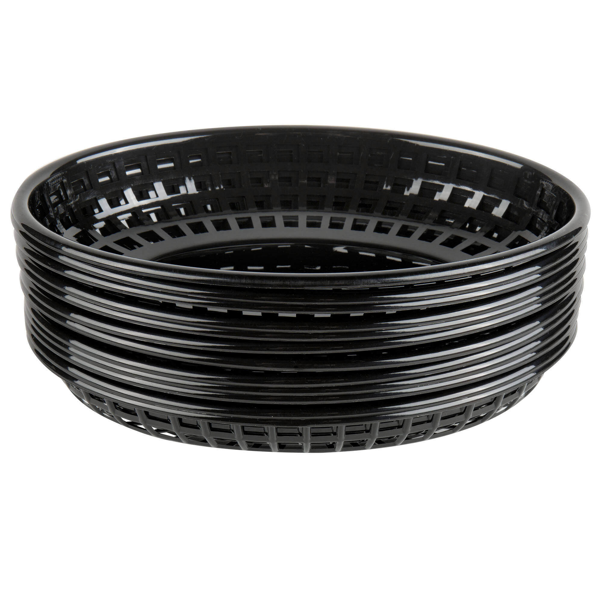 9 1/4" x 6" x 1 3/4" Oval Fast Food Basket, Polypropylene, Black, SE3017BK