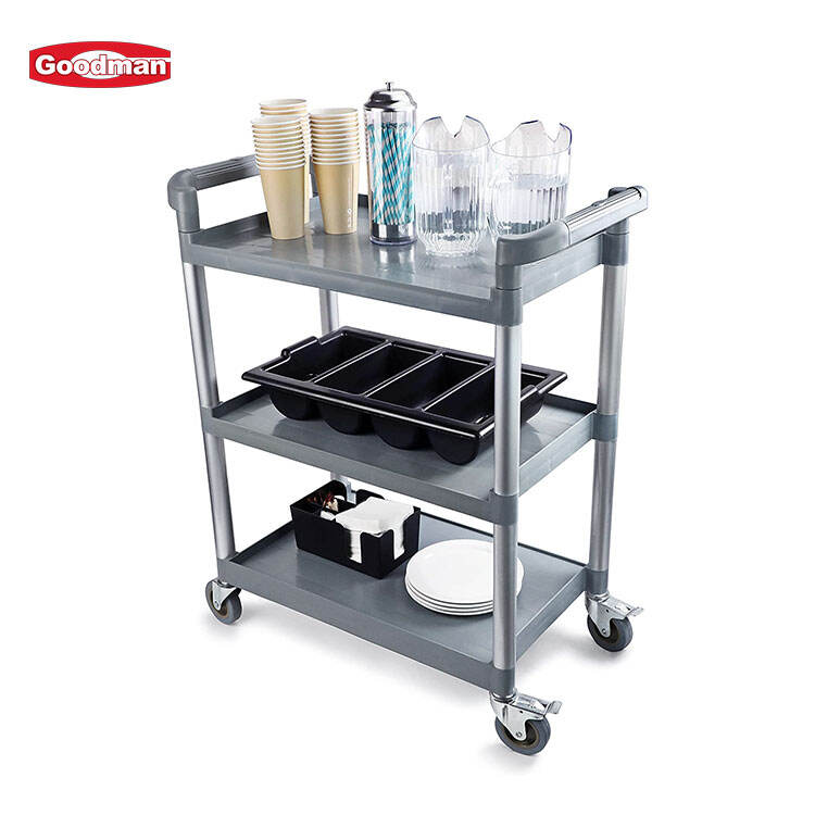 3 Regale mobiler Multifunktionswagen mit Rädern, Polypropylen, Grau, TR3003GY, 31,89" x 17,13"
