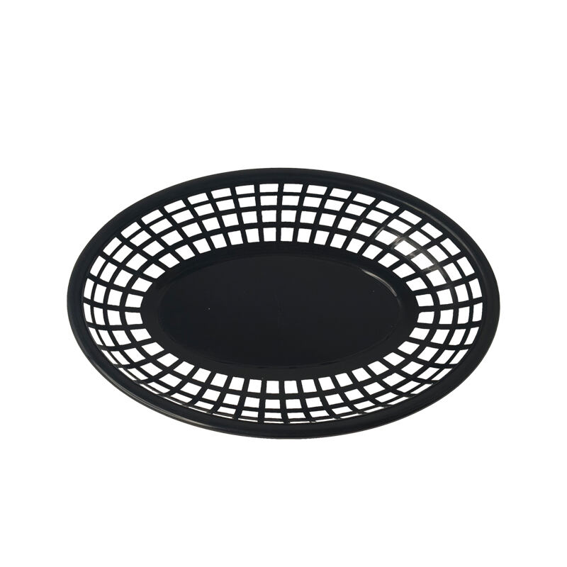 9 1/4" x 6" x 1 3/4" Oval Fast Food Basket, Polypropylene, Black, SE3017BK