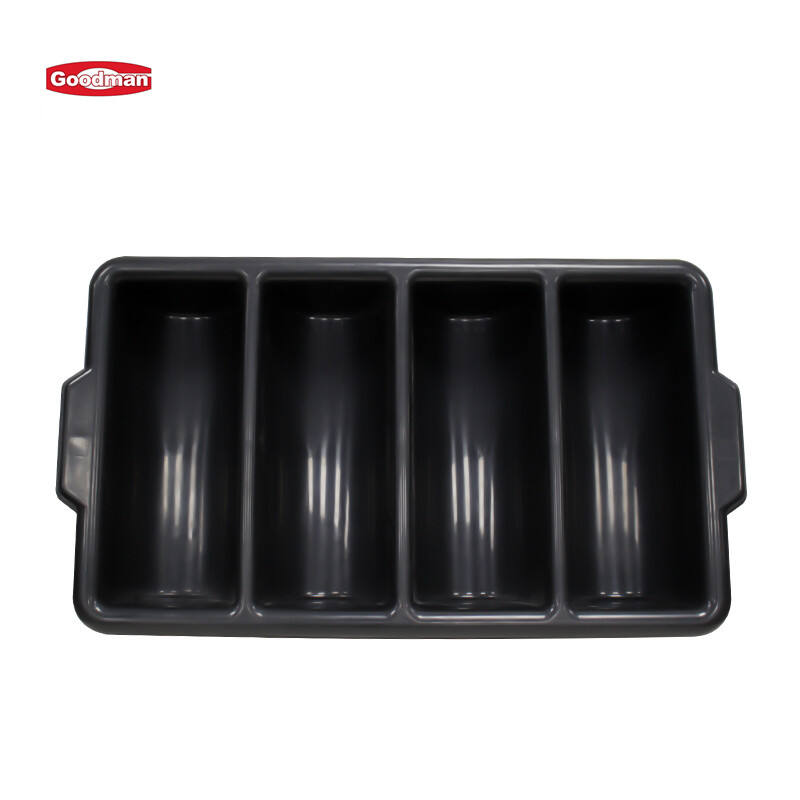 4-Compartment Plastic Cutlery Organizer, Polypropylene, Black