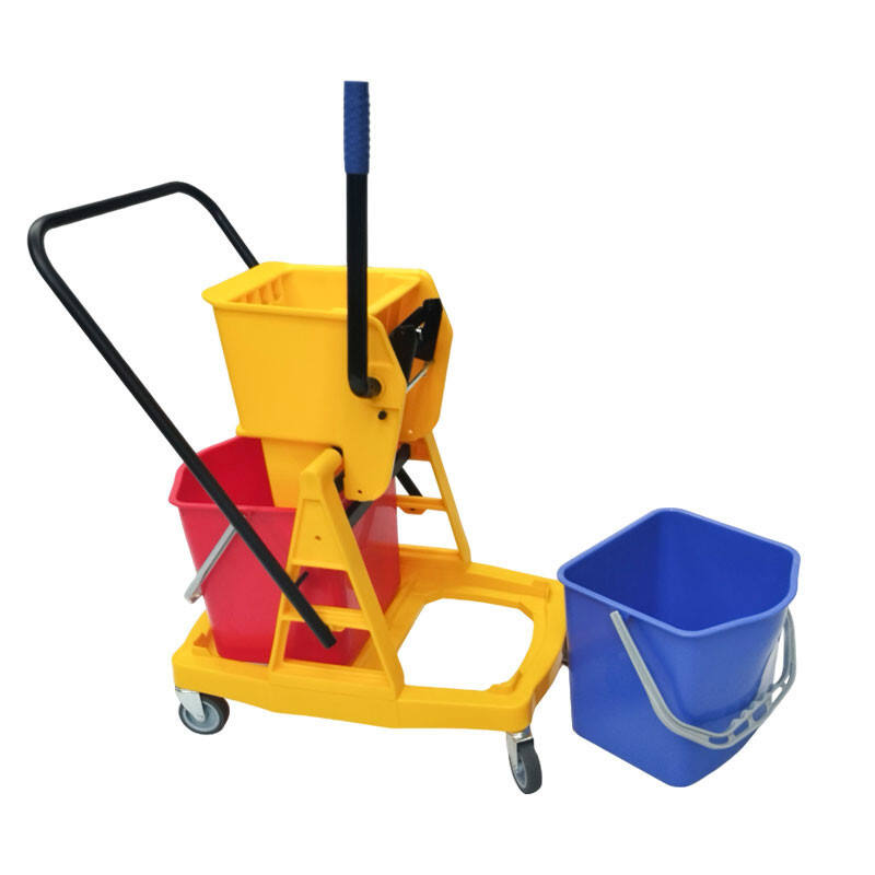 46L Double Mop Bucket Trolley with Wringer, Polypropylene, Yellow, JA3118