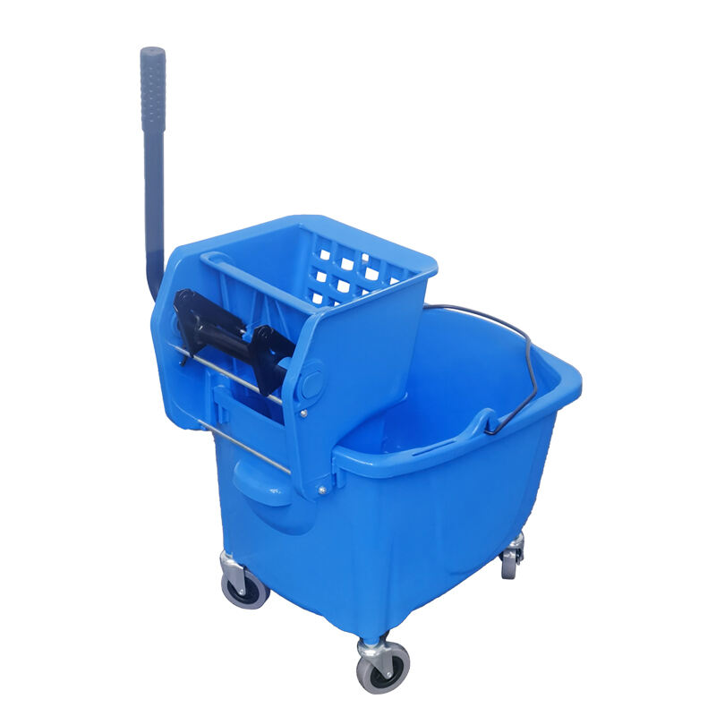 35 Liter Mop Bucket Trolley with Side-press Wringer, Polypropylene, Blue, JA3012