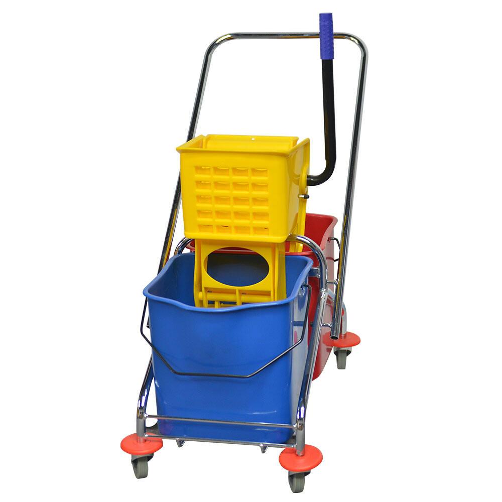 46L Double Mop Bucket Trolley with Wringer, Polypropylene, Yellow, JA3017