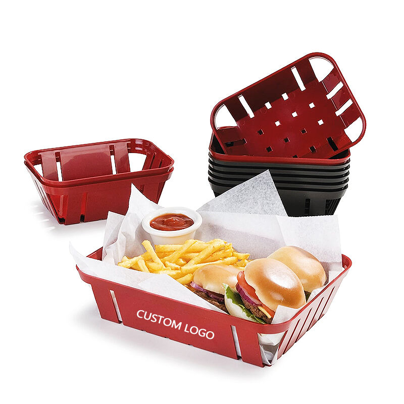 10 1/2" x 7 7/8" x 2 1/2"  Rectangular Fast Food Basket, Polypropylene, Red, SE3020RD