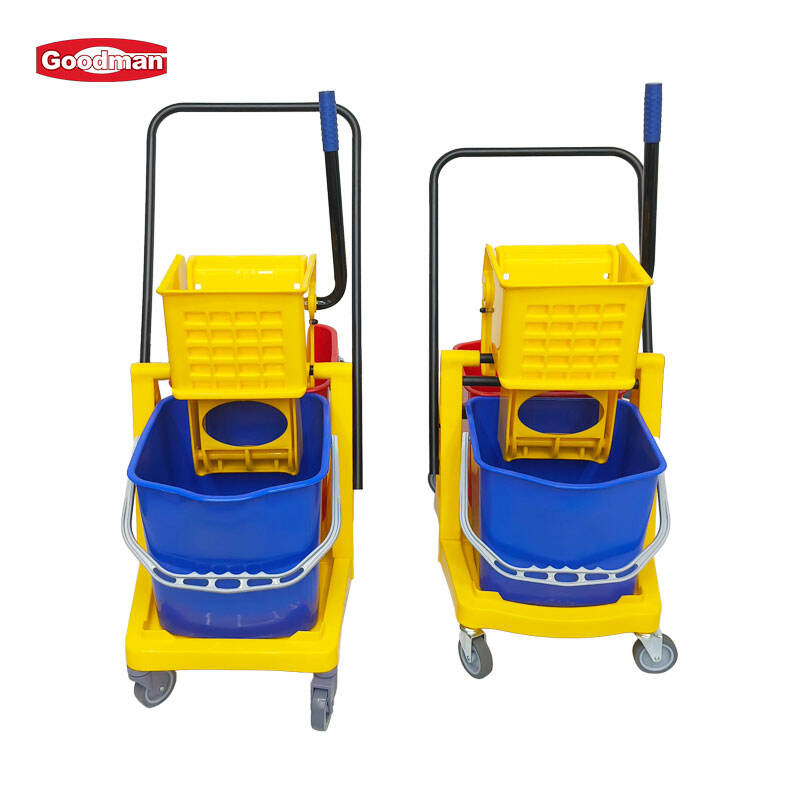 34L Double Mop Bucket Trolley with Wringer, Polypropylene, Yellow, JA3117