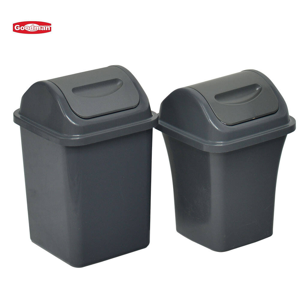 8 Liters Restroom Rectangular Wastebasket With Swing Lid, Gray, JA3027