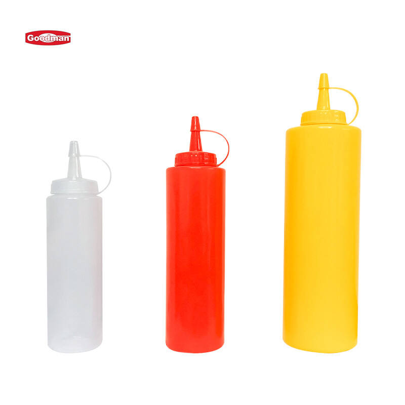 12 oz. plastic sauce dispenser med smal mund, polyethylen, rød