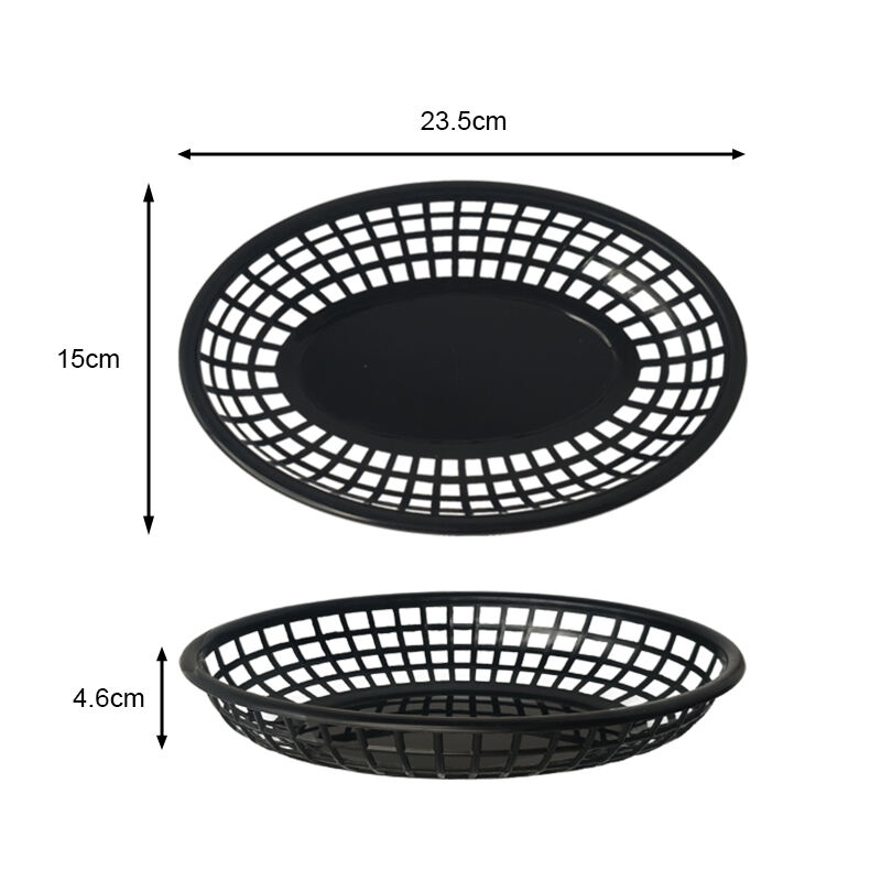 9 1/4" x 6" x 1 3/4" Oval Fast Food Basket, Polypropylene, Black, SE3017BK