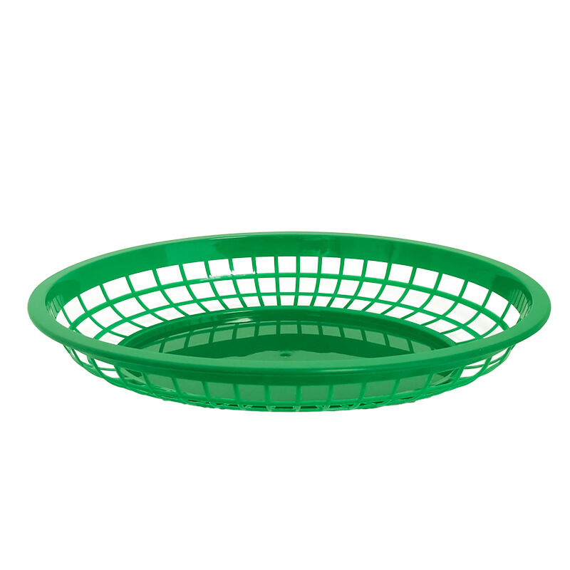 12" x 9" x 1 3/4" Oval Fast Food Basket, Polypropylene, Green, SE3019GN