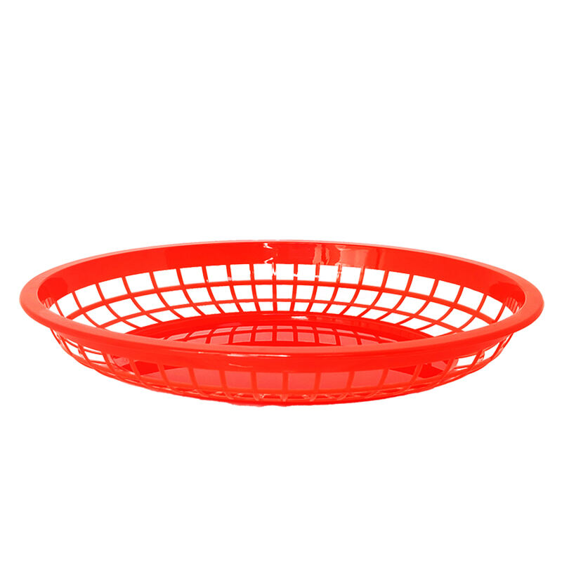 12" x 9" x 1 3/4" Oval Fast Food Basket, Polypropylene, Red, SE3019RD