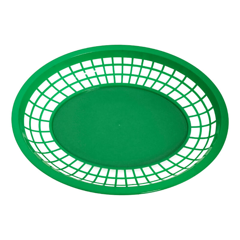 12" x 9" x 1 3/4" Oval Fast Food Basket, Polypropylene, Green, SE3019GN