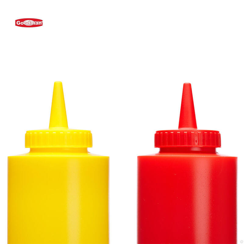 12 oz. plastic sauce dispenser med smal mund, polyethylen, rød