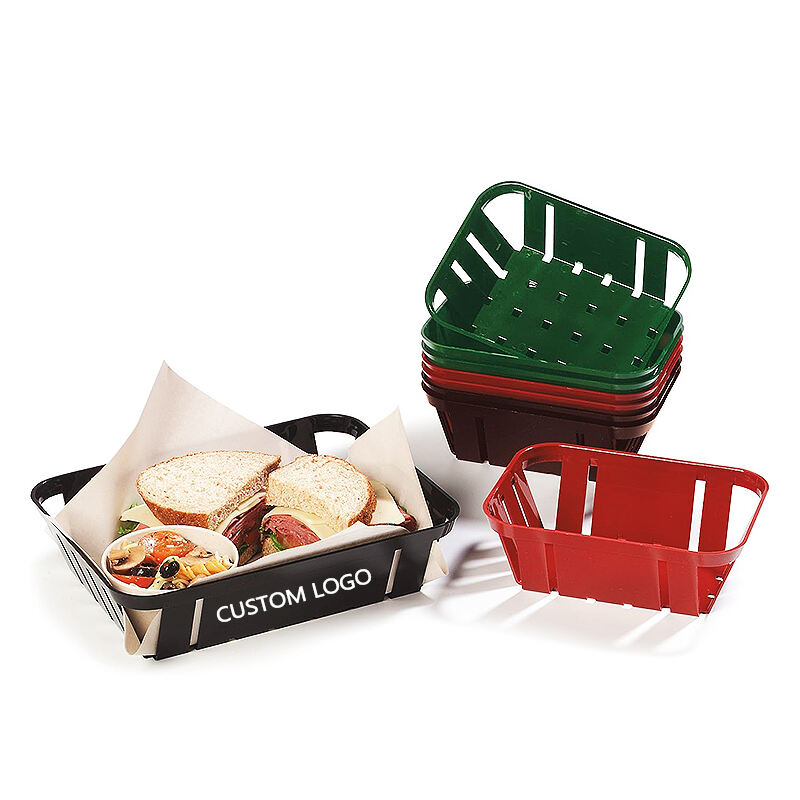 10 1/2" x 7 7/8" x 2 1/2"  Rectangular Fast Food Basket, Polypropylene, Black, SE3020BK