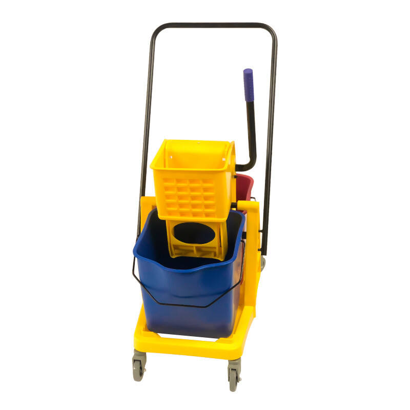 46L Double Mop Bucket Trolley with Wringer, Polypropylene, Yellow, JA3015