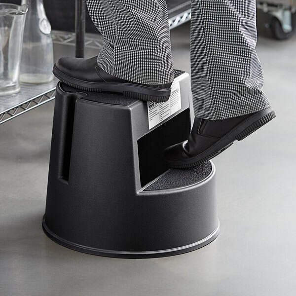 Two-Step Rolling Plastic Step Stool,  Polypropylene, Black, JA3100