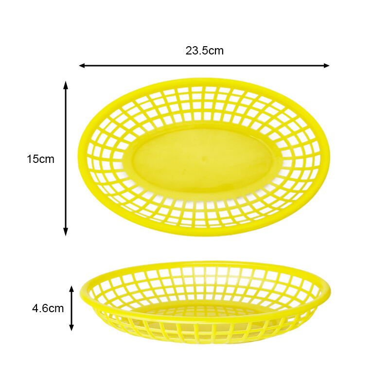 9 1/4" x 6" x 1 3/4" Oval Fast Food Basket, Polypropylene, Yellow, SE3017YE