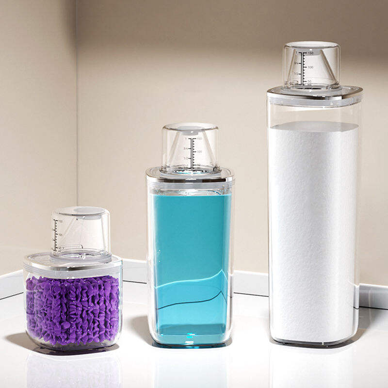 Multifunction Sealed Plastic Laundry Powder Container With Measure Cup Liquid Detergent Dispenser for Laundry Room