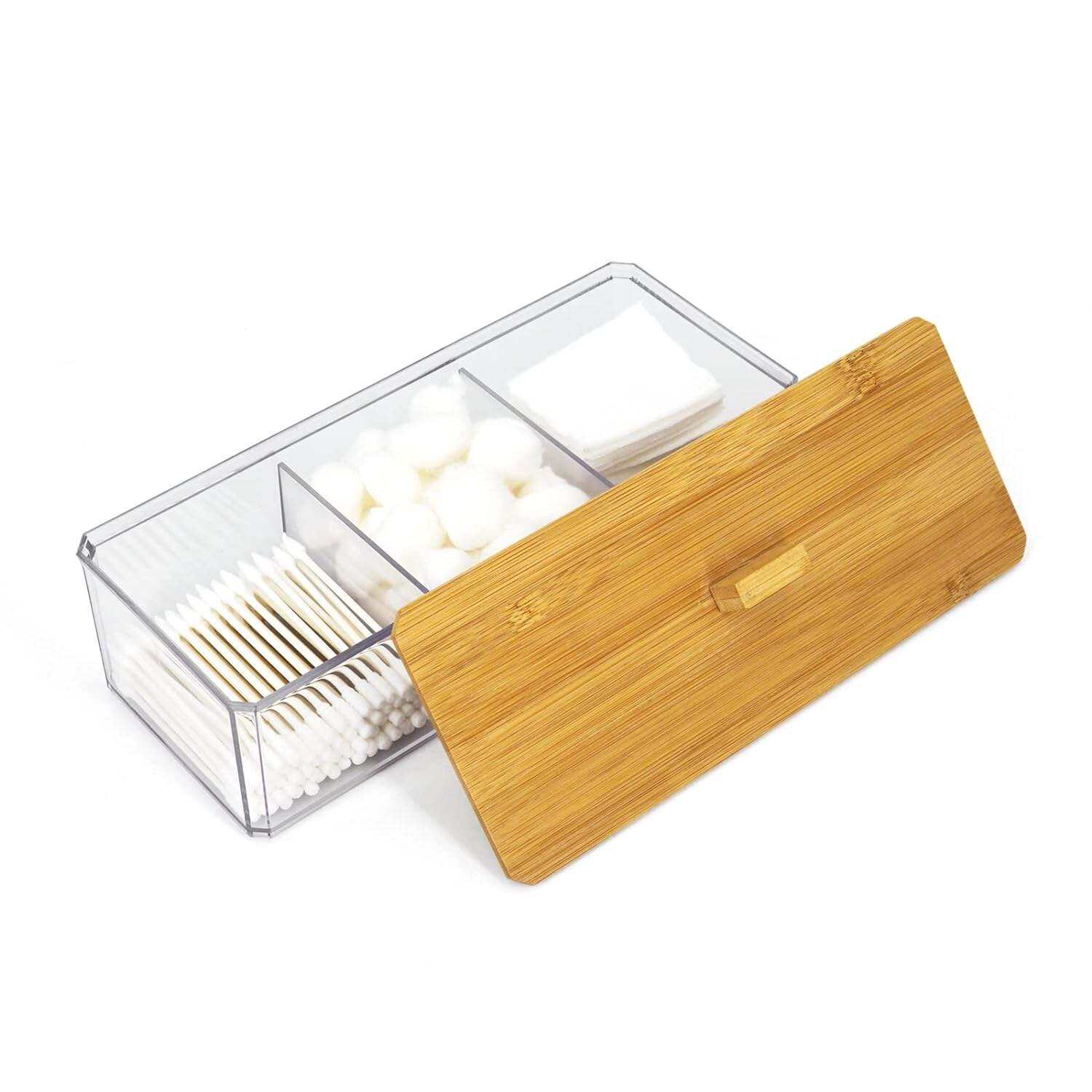  Compartment Bathroom Organizers and Storage Acrylic Qtip Cotton Swab and Cotton Pad Dispenser Box