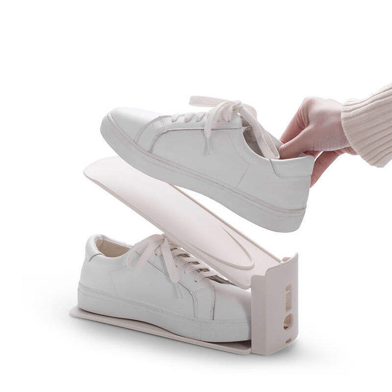 Plastic Double Layers Adjustable Shoes Slots Rack Space Saving Shoe Stand for Home