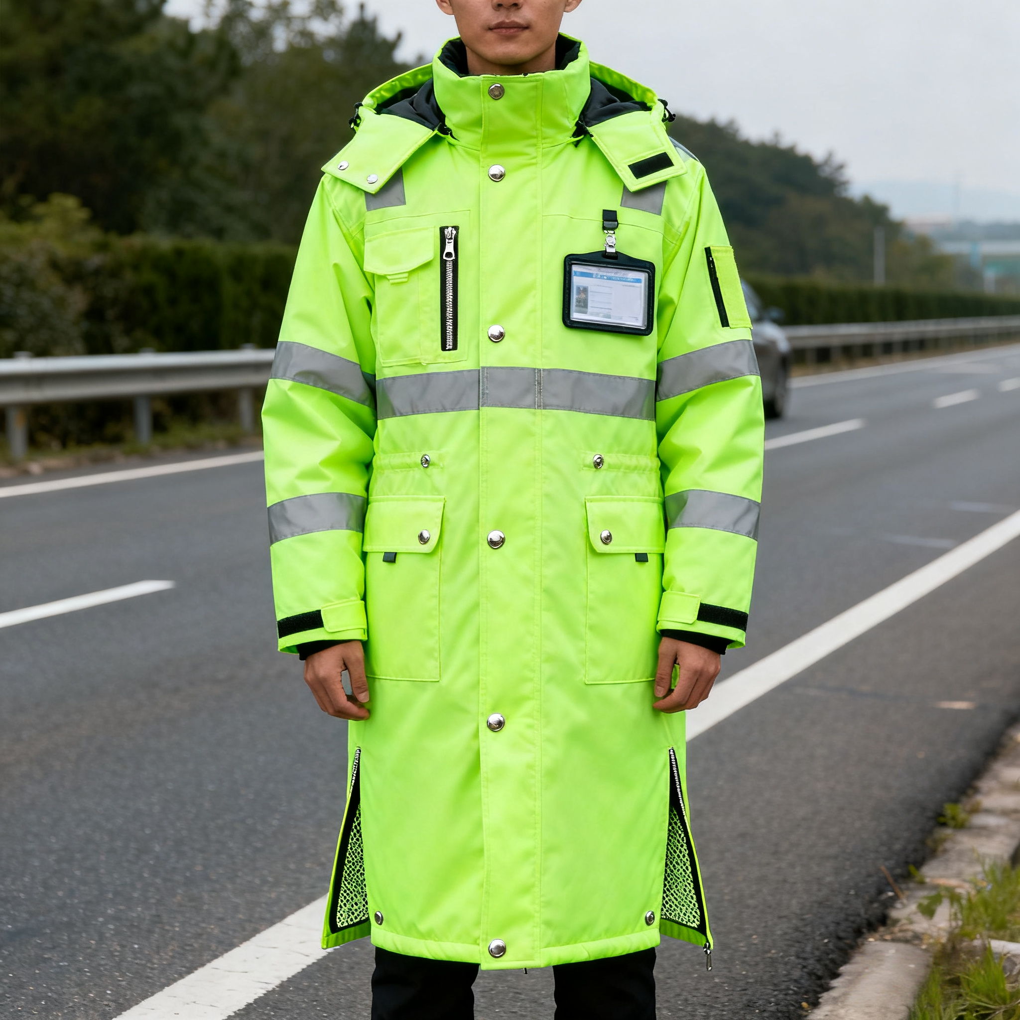 Zip Up Class 3 Hi-Vis Parka Fully in Low-Light Conditions.
