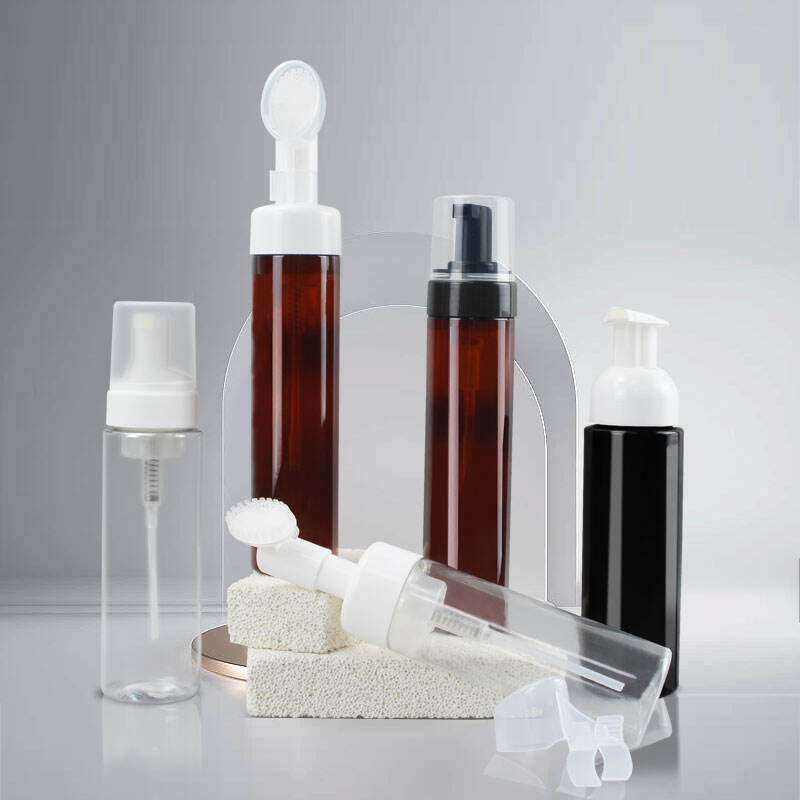 Custom PET 180ml 200ml 250ml Plastic Facial Cleanser Pump Bottle with Silicon Brushes