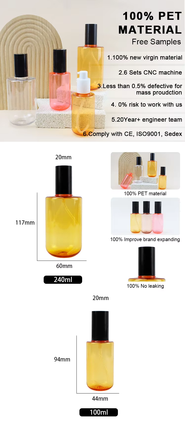 round pet cosmetic bottle for skin care face cleaner 100ml 240ml -0