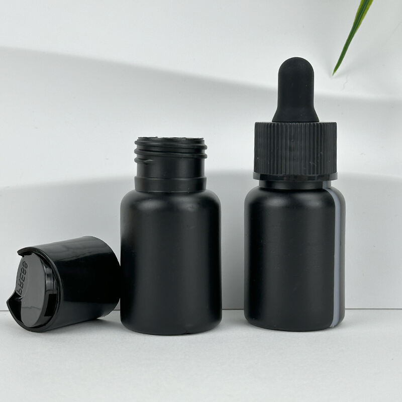 Custom Plastic 1oz Black HDPE Essence liquid Oil Serum Dropper Bottle