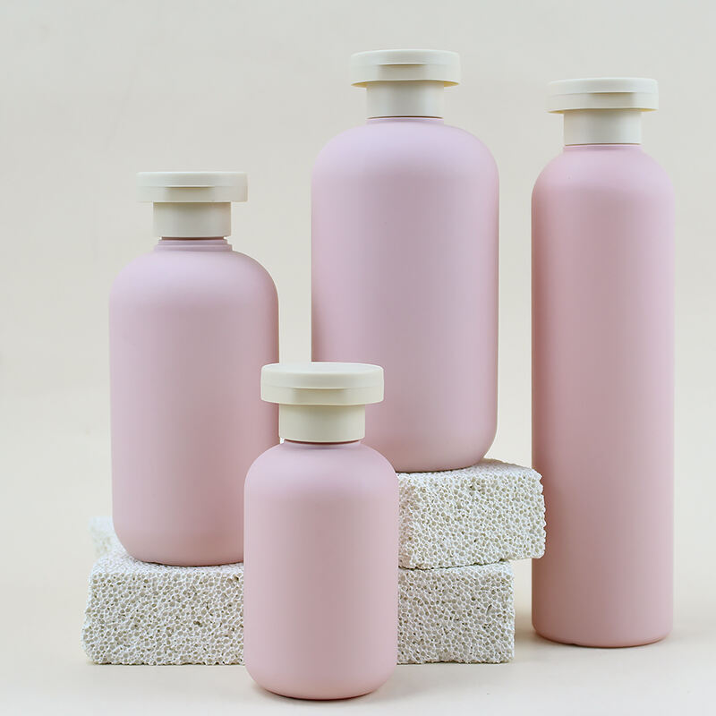 Custom Squeeze Plastic Pink Shampoo Bottle Body Lotion With Bamboo Pump