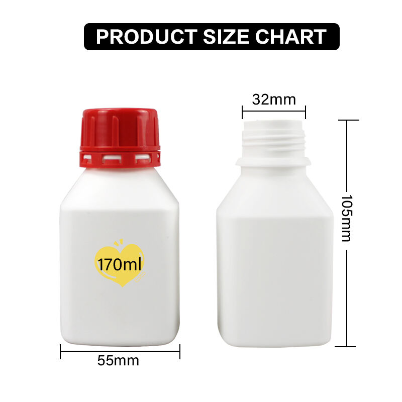 170ml hdpe square plastic bottle for reagent chemical liquid powder storage with child proof cap-0