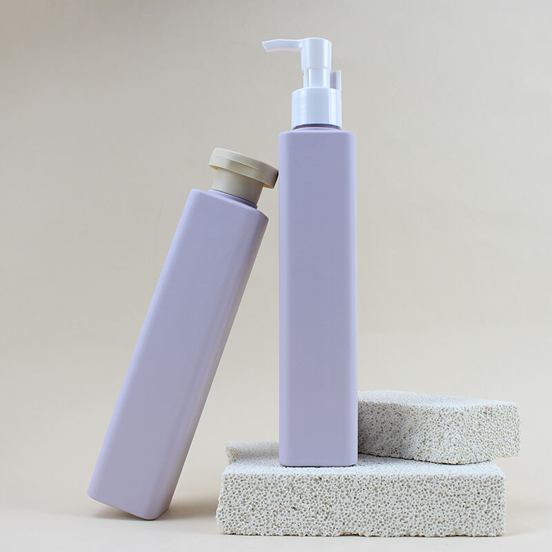 Custom Emtpy 200ml 240ml Square Soft Touch Matte Purple Shampoo Bottle