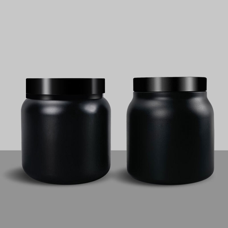 Custom 1L HDPE Plastic Matte Black Protein Powder Supplement Jar Packaging