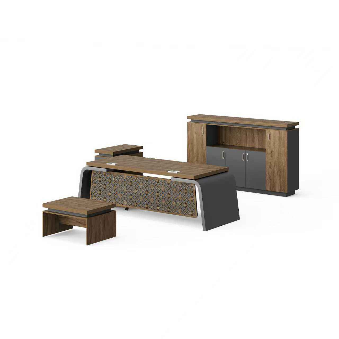 Traditional Style Melamine Office Table + Side Table with Cabinet and Coffee Table