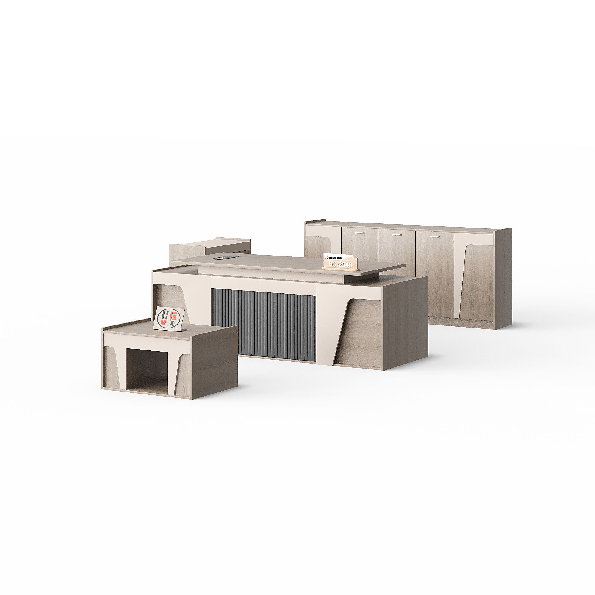 Modern Style Melamine and Iron Office Table + Side Table with Cabinet and Coffee Table