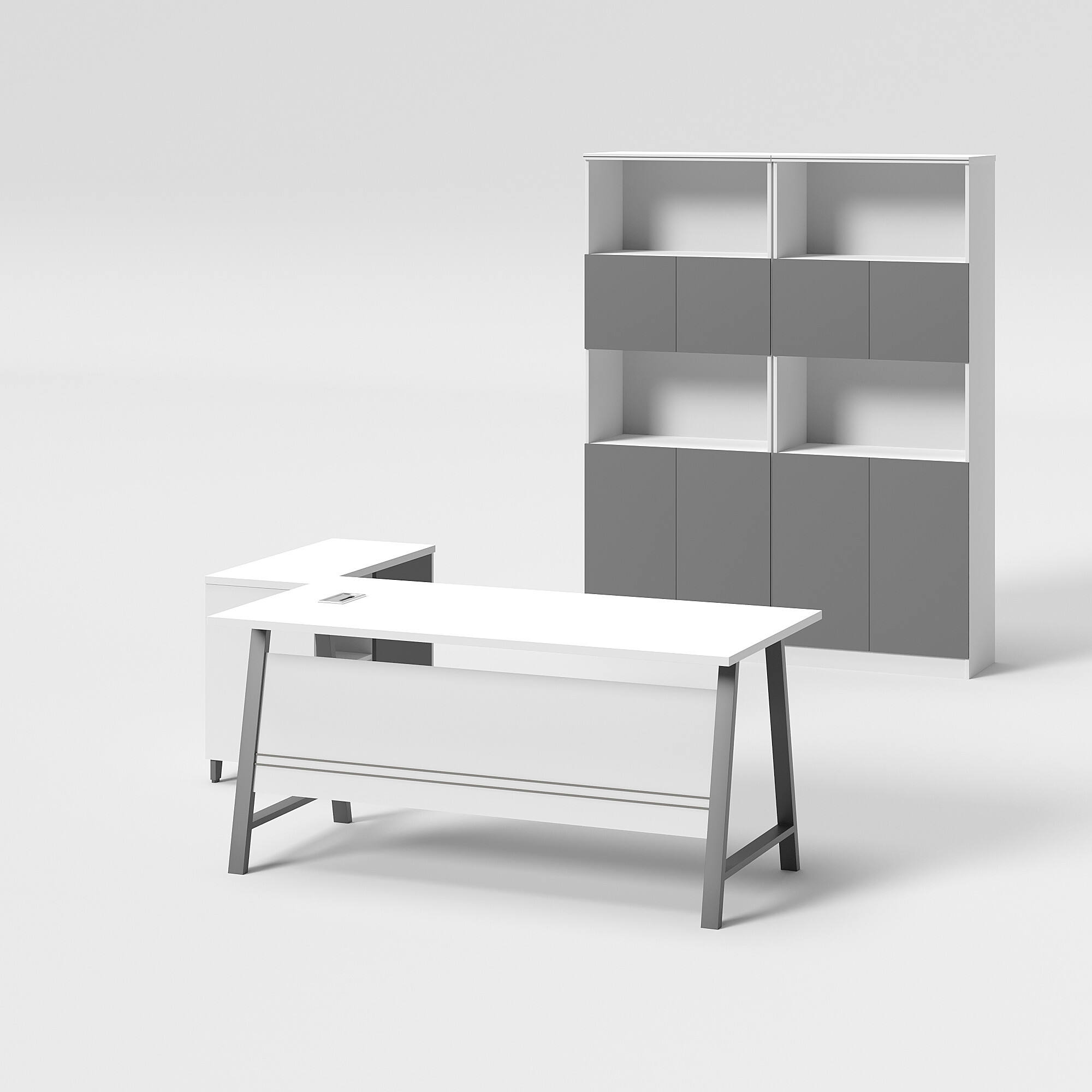 Escrivaninha Minimalista com Estrutura de Metal Branca, Móveis Modernos para Espaços Profissionais