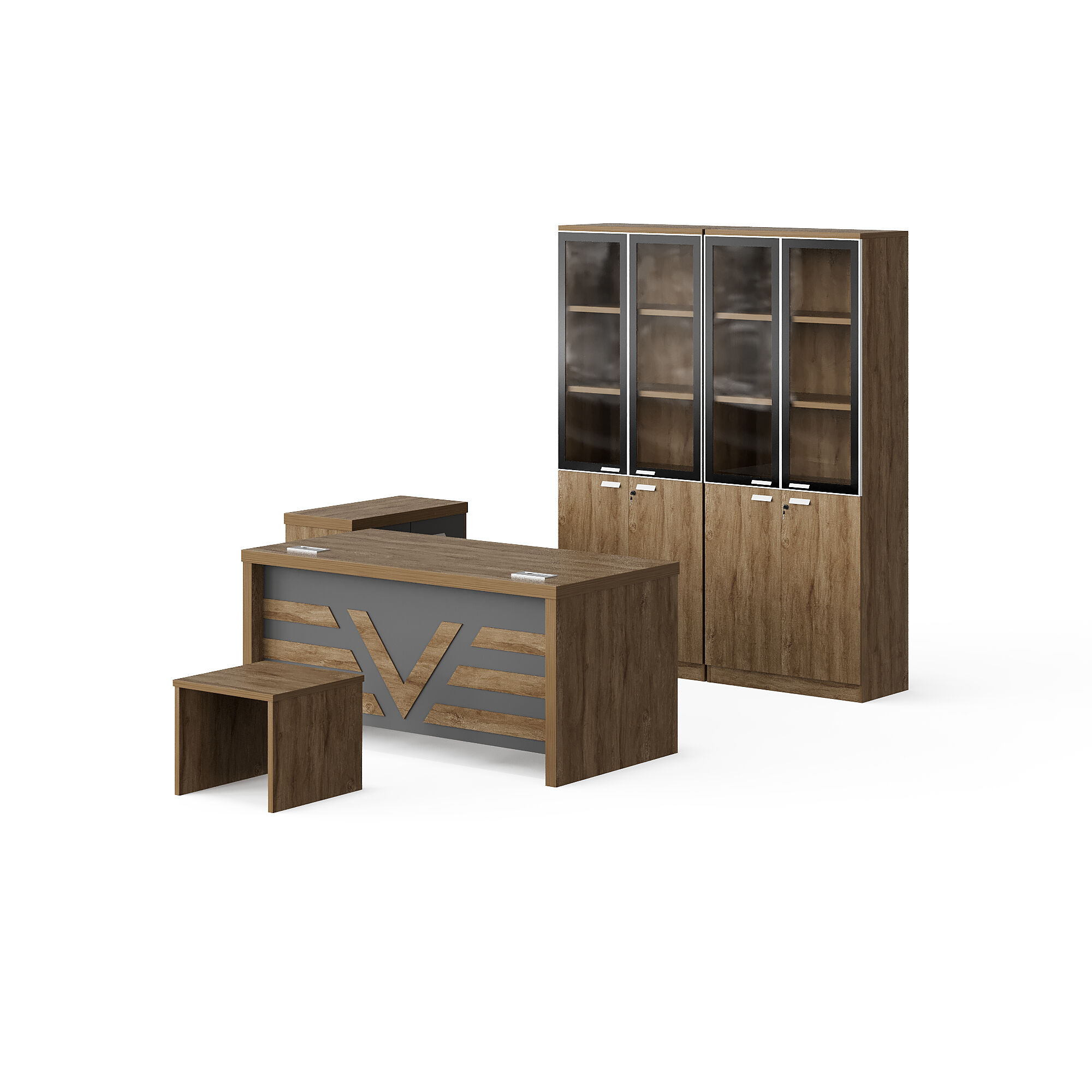 Contemporary Office Desk Set with Storage and Bookshelf for Home & Office Use