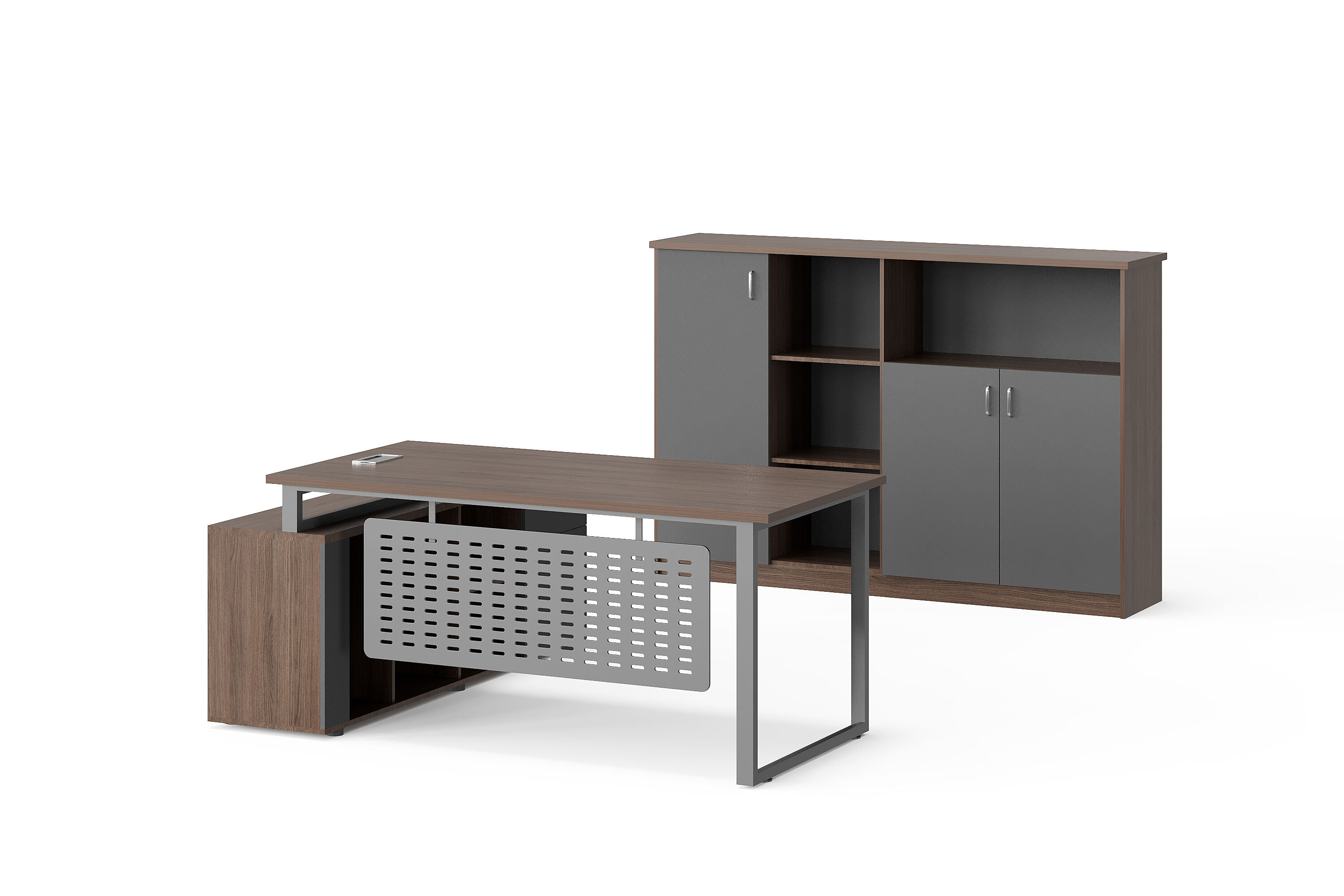 Modern Style Melamine and Iron L Shape Table with Cabinet 