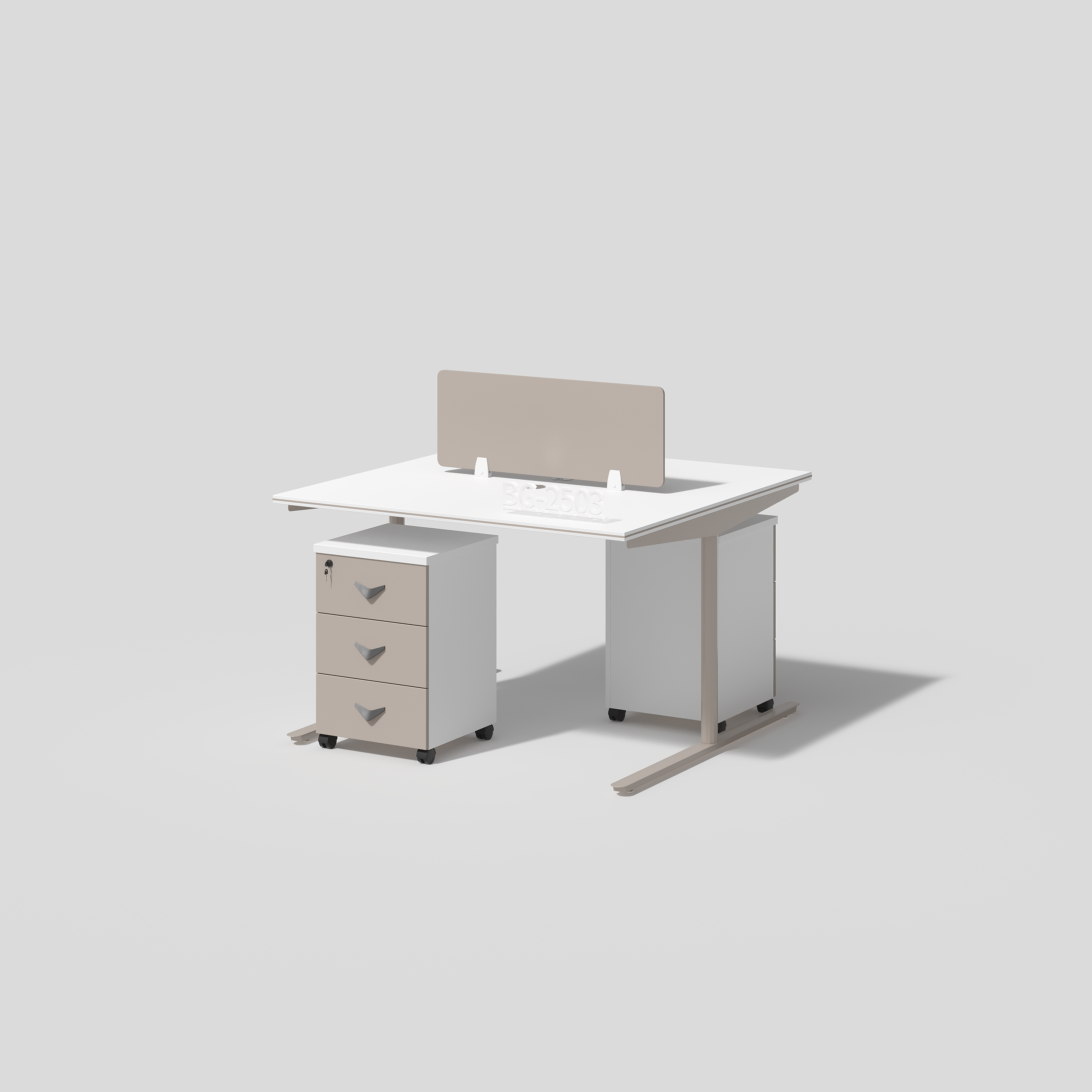 Modern White Workstation Desk with Partition and Mobile Pedestal for Office