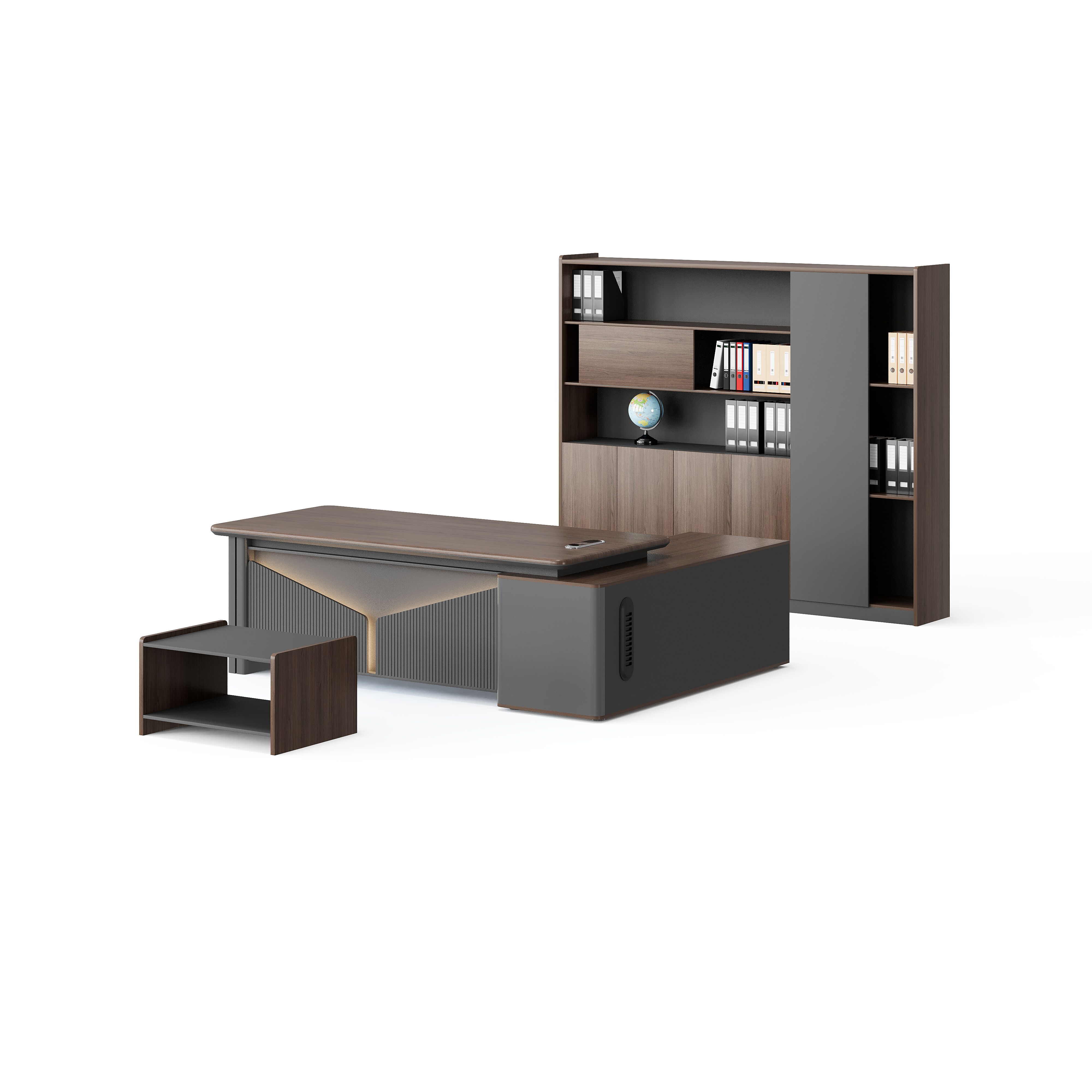 Elegant Wooden Design Luxury Curved Executive Office Desk with Bookshelf