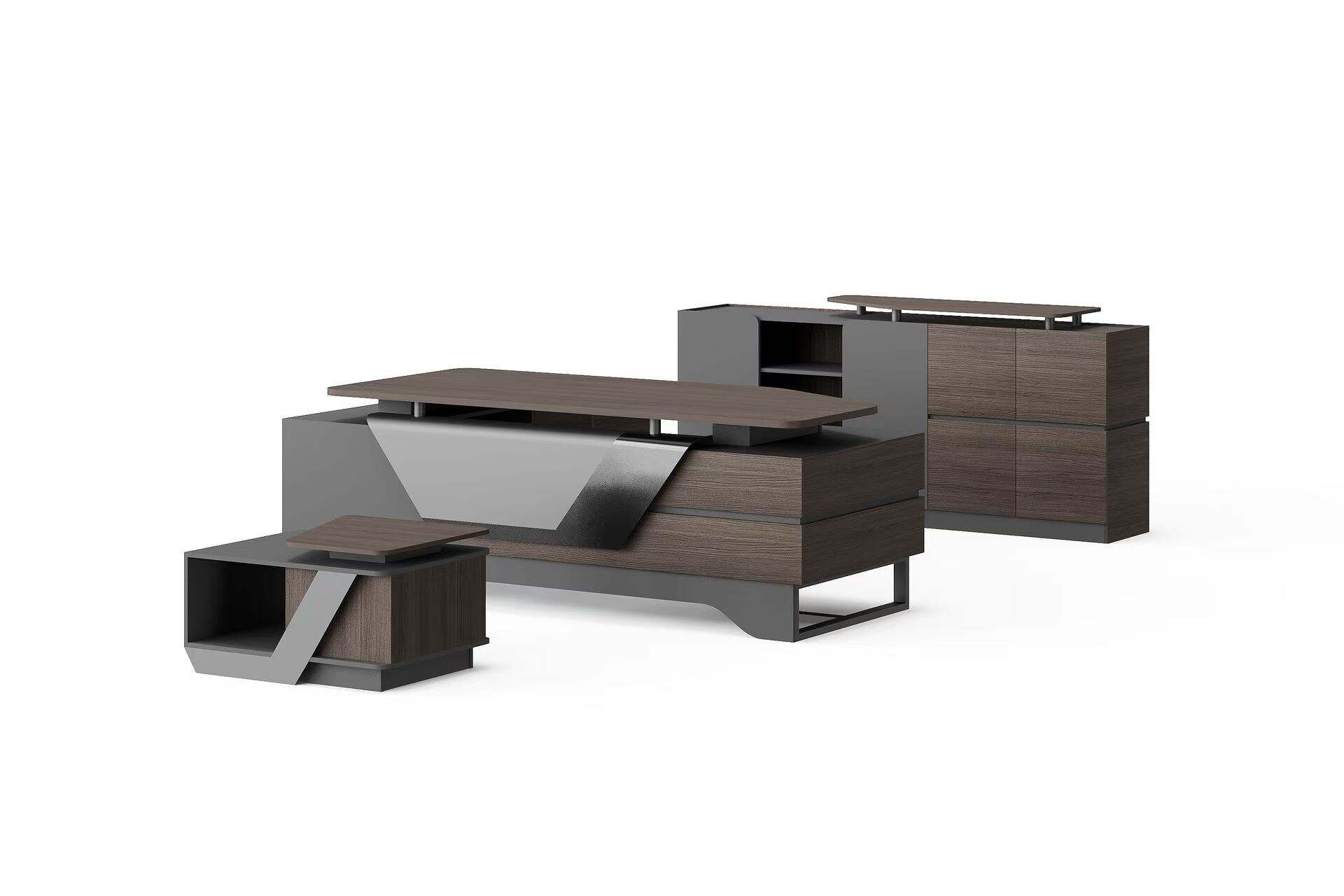 Modern Style Melamine and Iron L Shape Table with Cabinet and Coffee Table