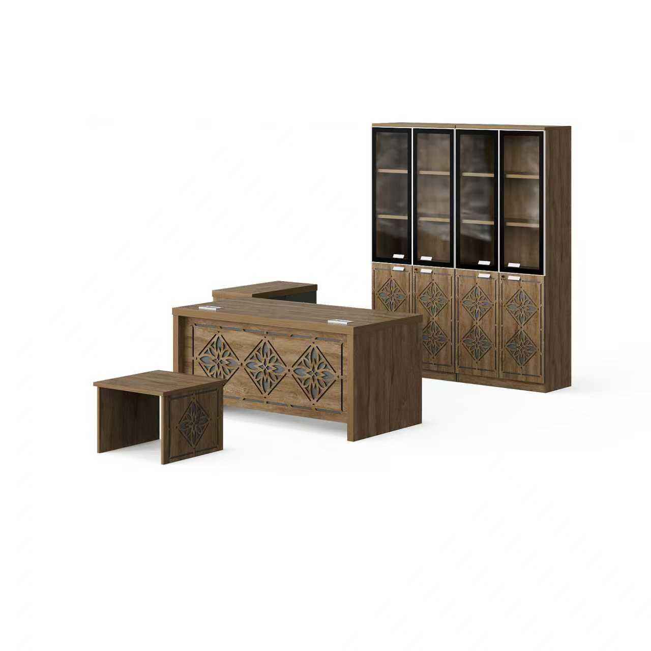 Traditional Style Melamine Office Table + Side Table with Cabinet and Coffee Table