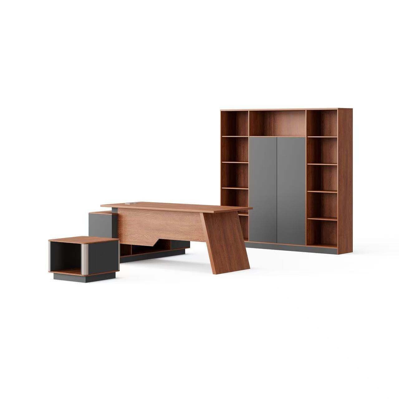 Modern Style Melamine and Iron L Shape Table with Cabinet and Coffee Tabl
