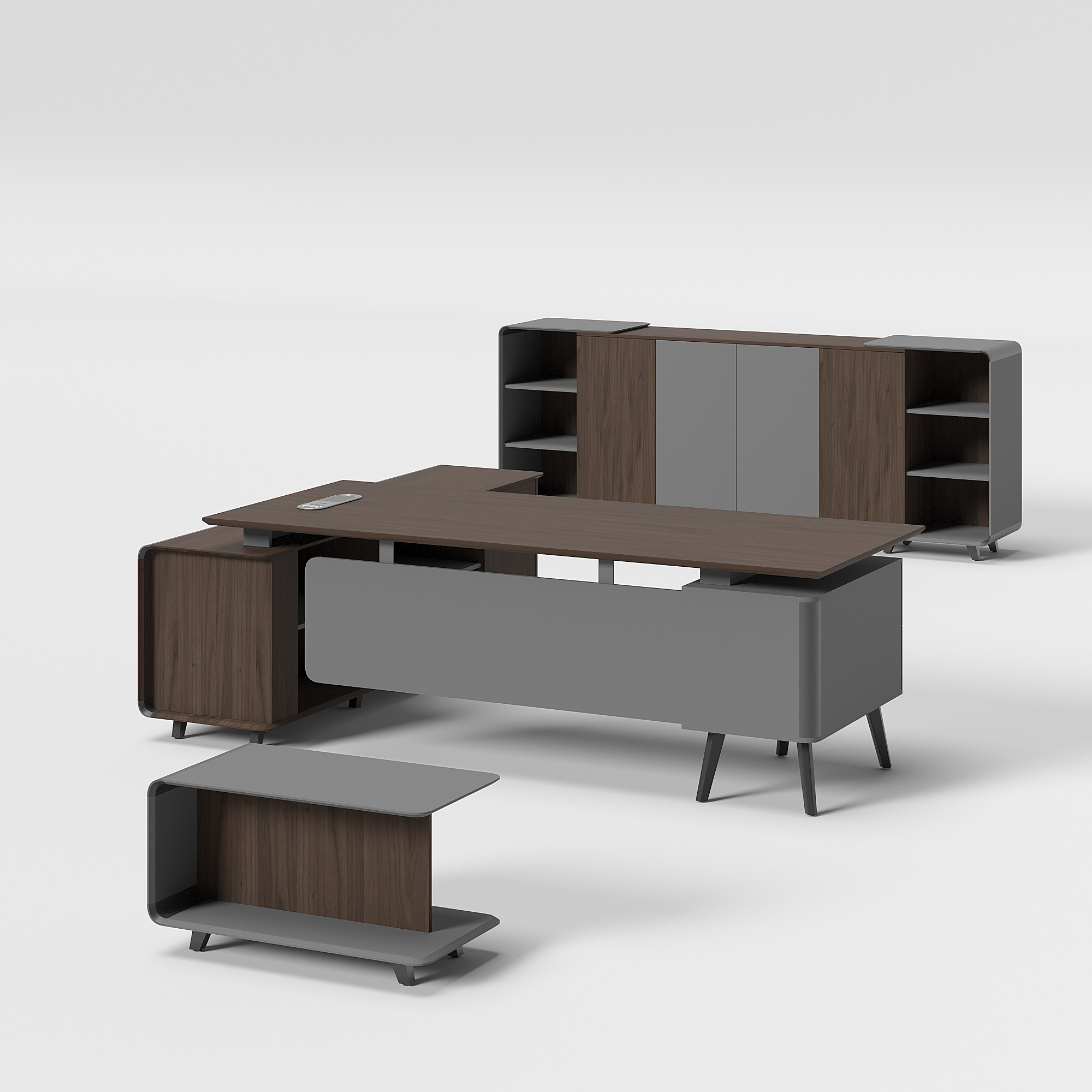 Contemporary  Executive Office Desk Set with Bookshelf and Storage