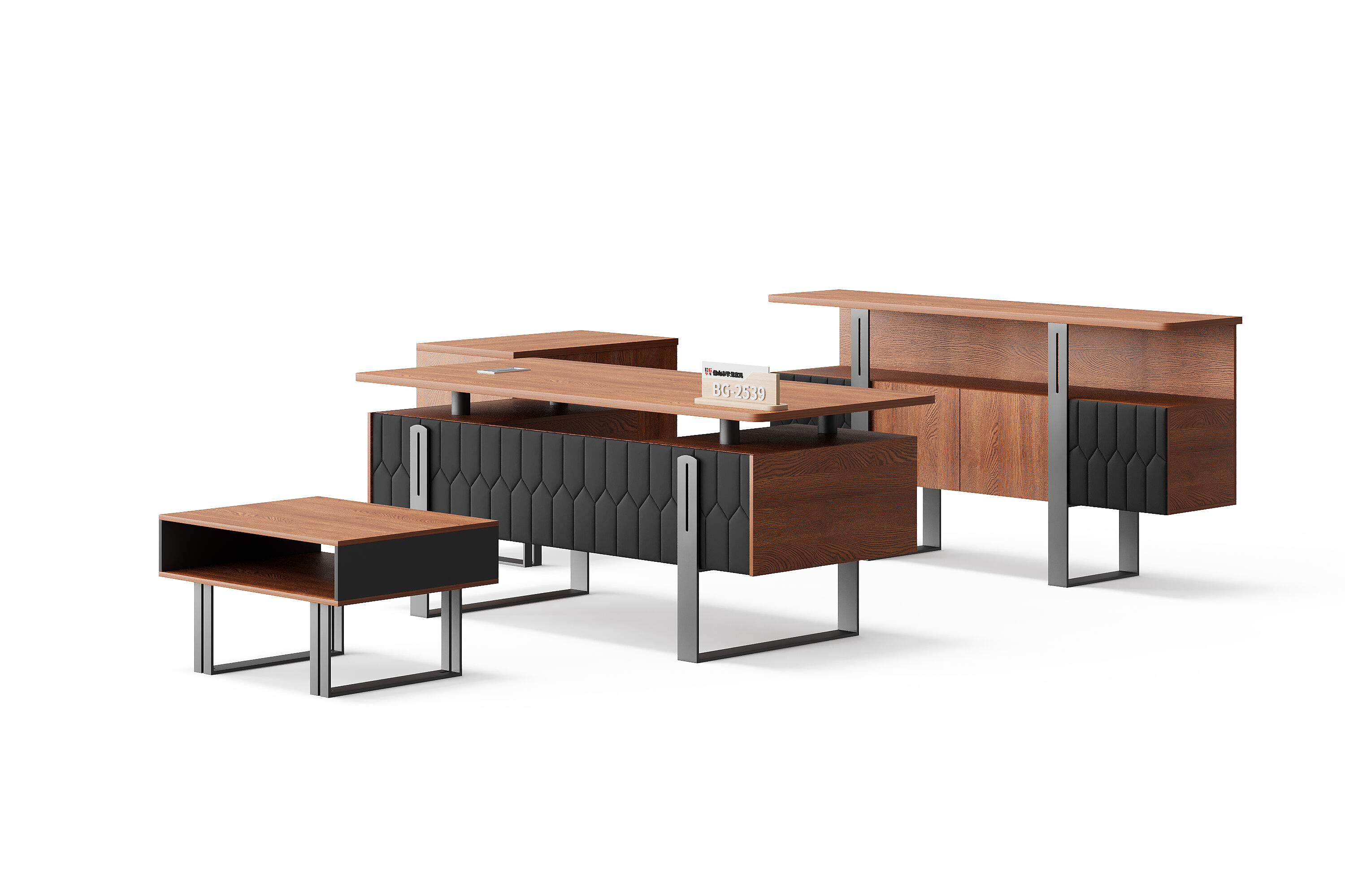 Modern Style Melamine and Iron Office Table + Side Table with Cabinet and Coffee Table