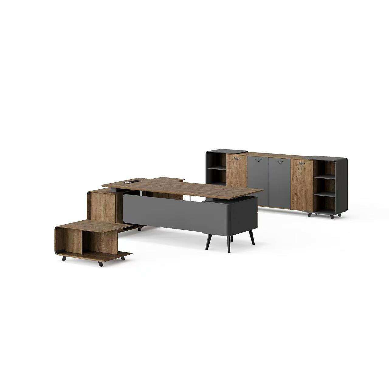 Modern Style Melamine and Iron L Shape Table with Cabinet and Coffee Table