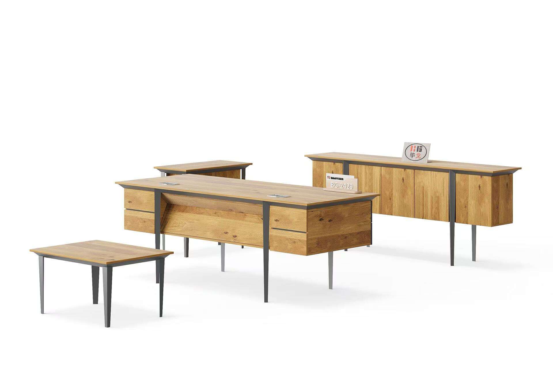 Modern Style Melamine and Iron Office Table + Side Table with Cabinet and Coffee Table