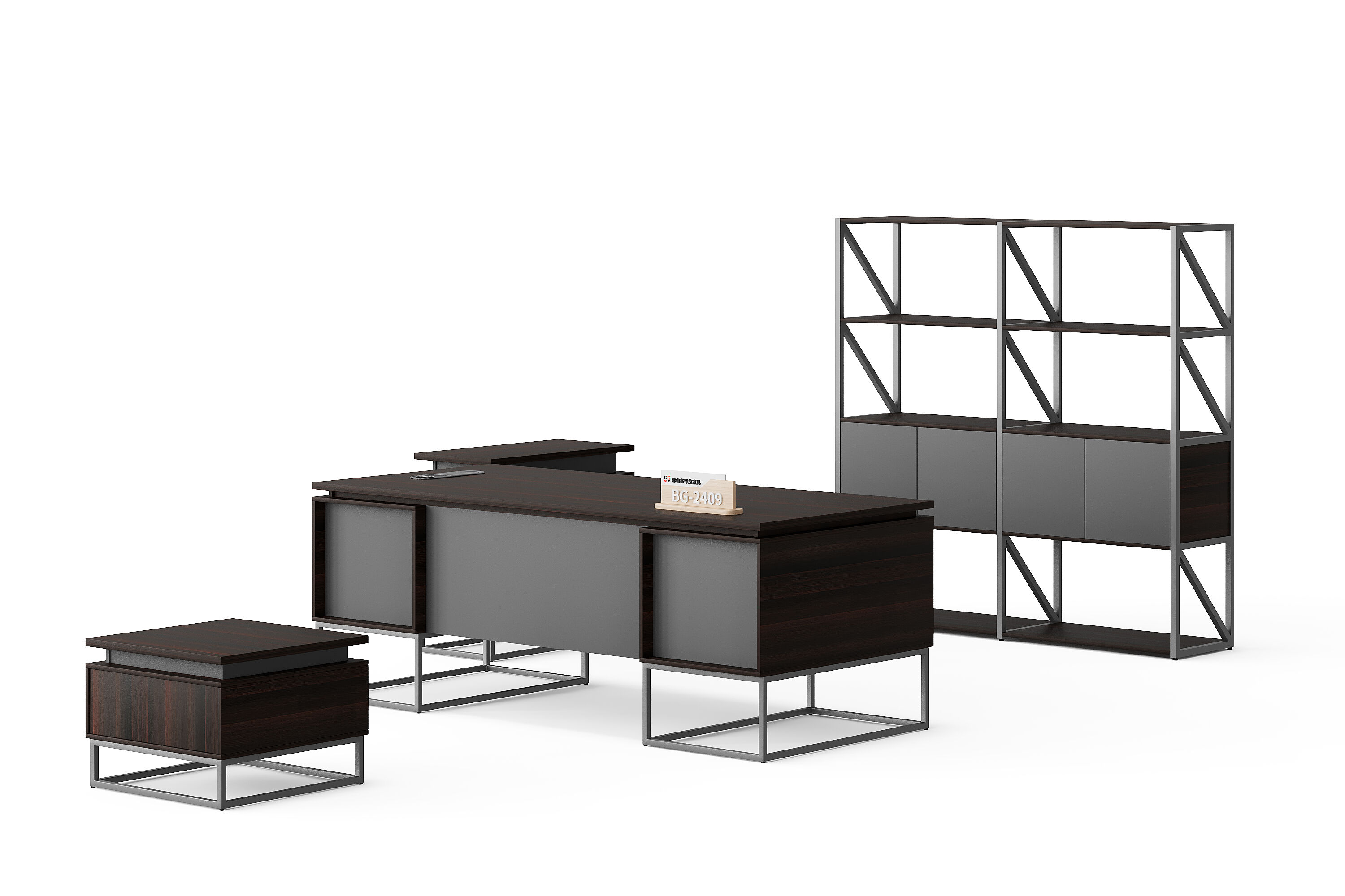 Modern Style Melamine and Iron Office Table + Side Table with Cabinet and Coffee Table